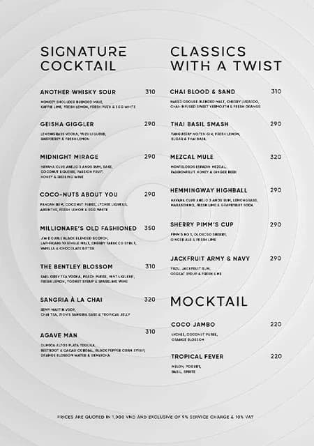 Zion signature menu