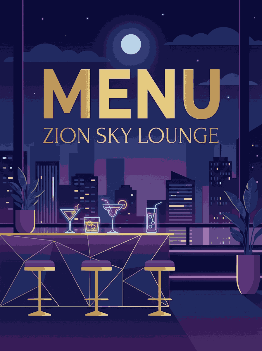 Menu Zion Sky Lounge — bìa thực đơn rooftop signature